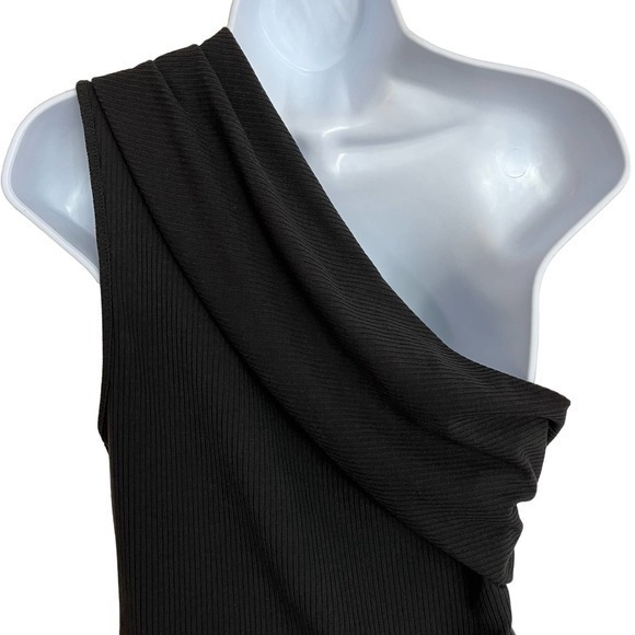 House of Harlow 1960 One Shoulder Body Con Stretch Black Ribbed N/S - Picture 7 of 11